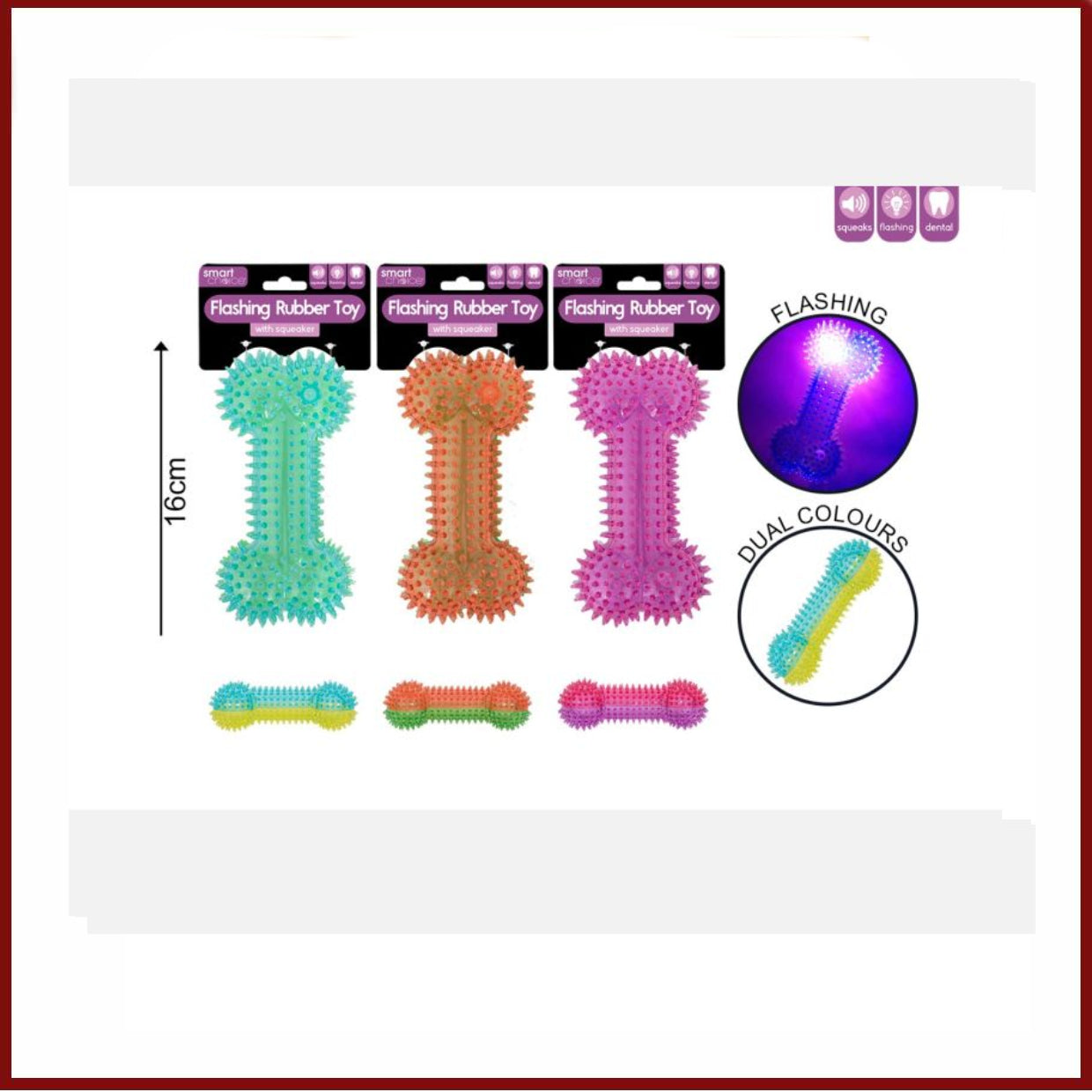 Smart Choice Rubber Bone Dog Toy With Flash & Squeak SC161