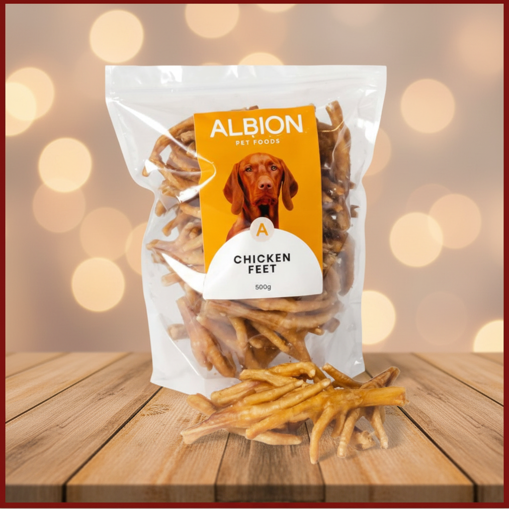 Albion Chicken Feet on rustic wood background
