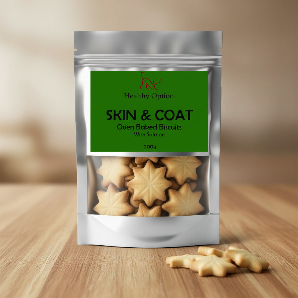 Healthy Option Skin & Coat - Wooden Background