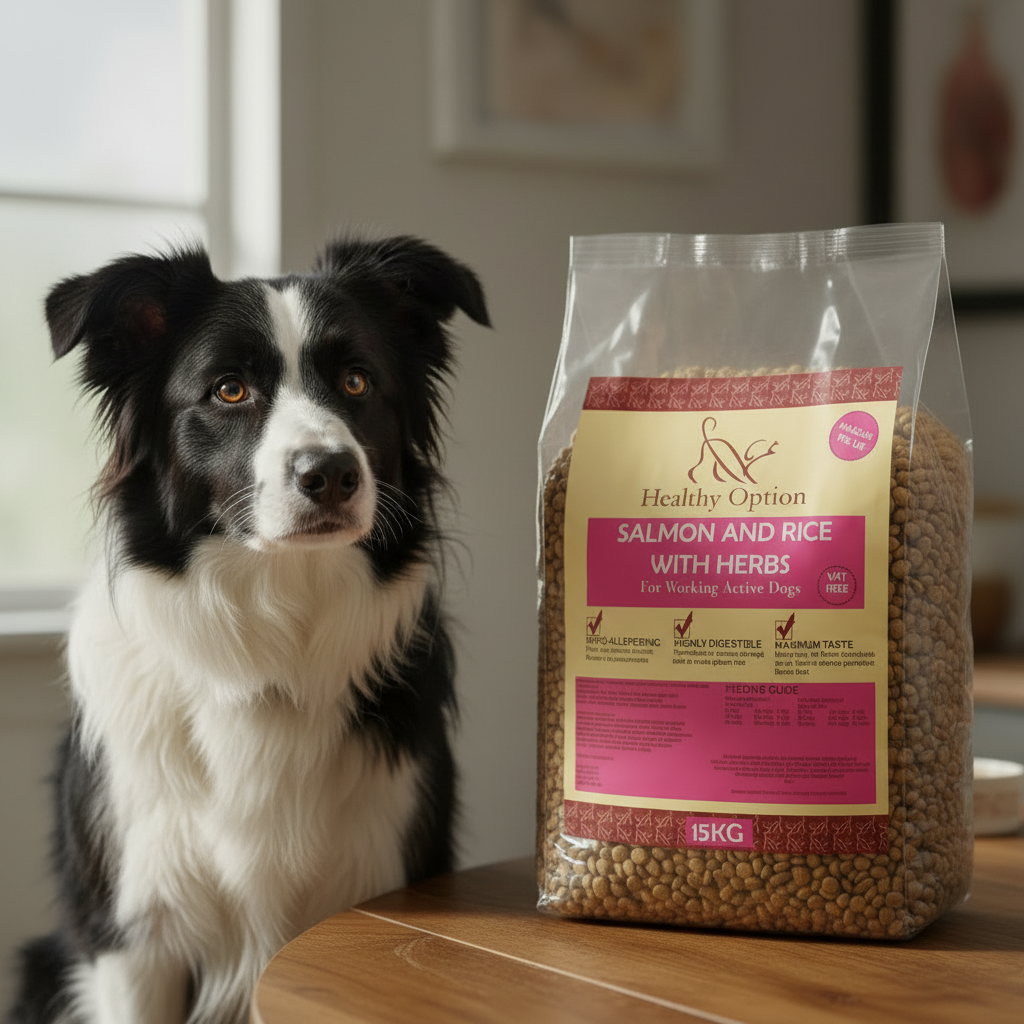 Border Collie with Healthy Option Salmon and Rice With Herbs 15KG bag