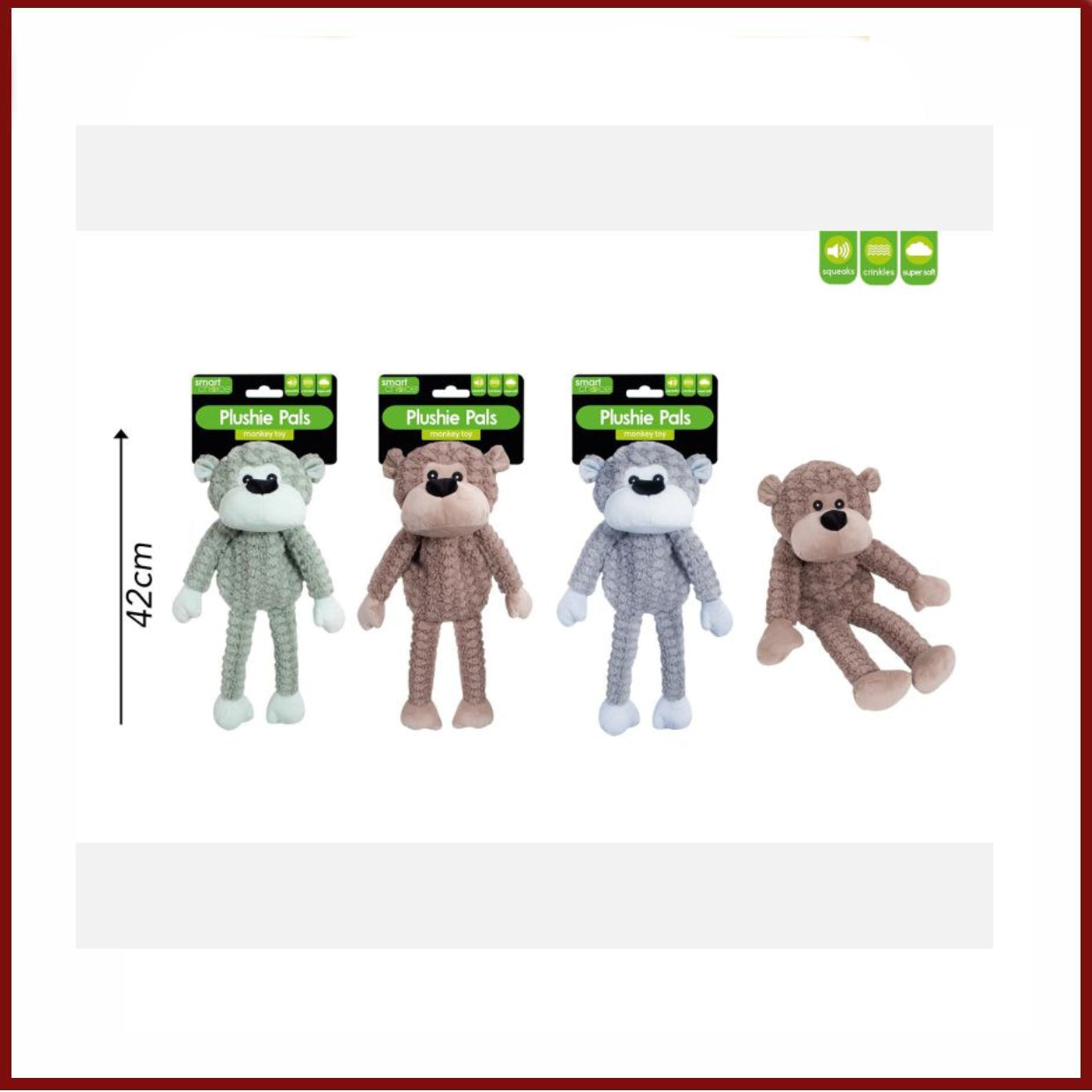 Smart Choice Plush Monkey Dog Toy With Squeak SC111